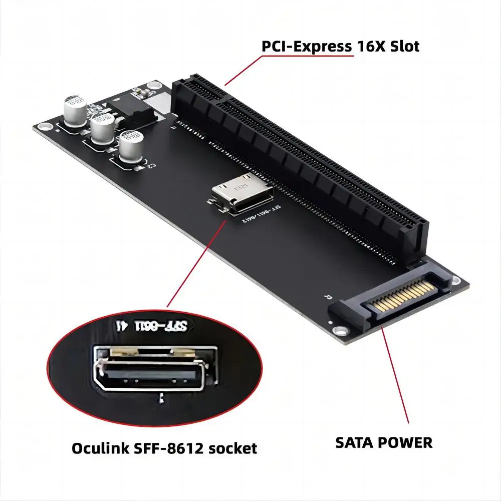 Oculink SFF-8611 SFF-8612 4i to PCIE4.0 PCI-E Express 16x 4x Adapter with SATA Power Port for Mainboard Graphics Card