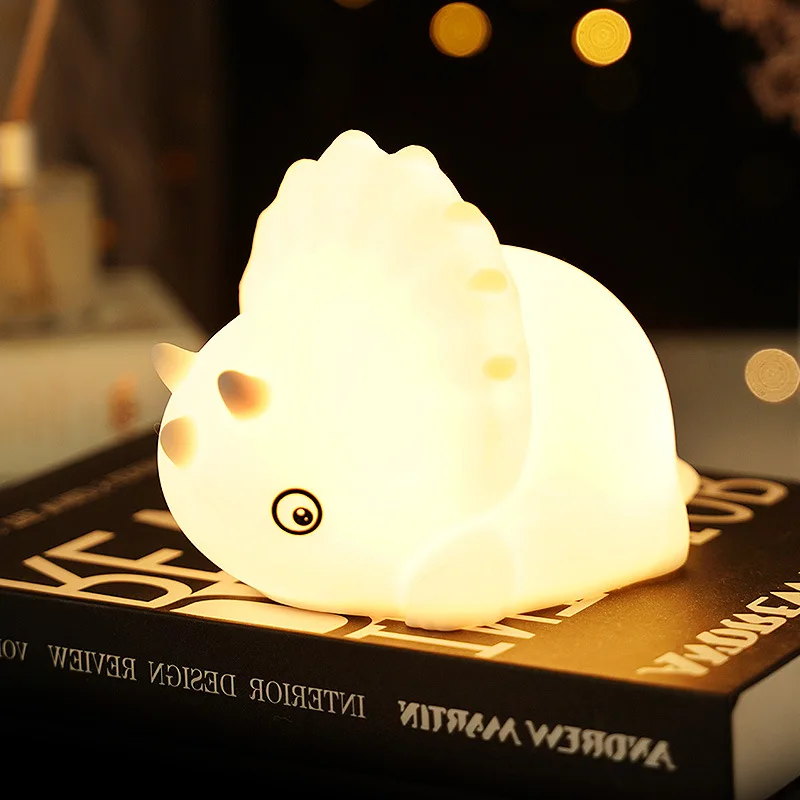 Creative triceratops silicone pat light bedside eye protection colourful atmosphere night light