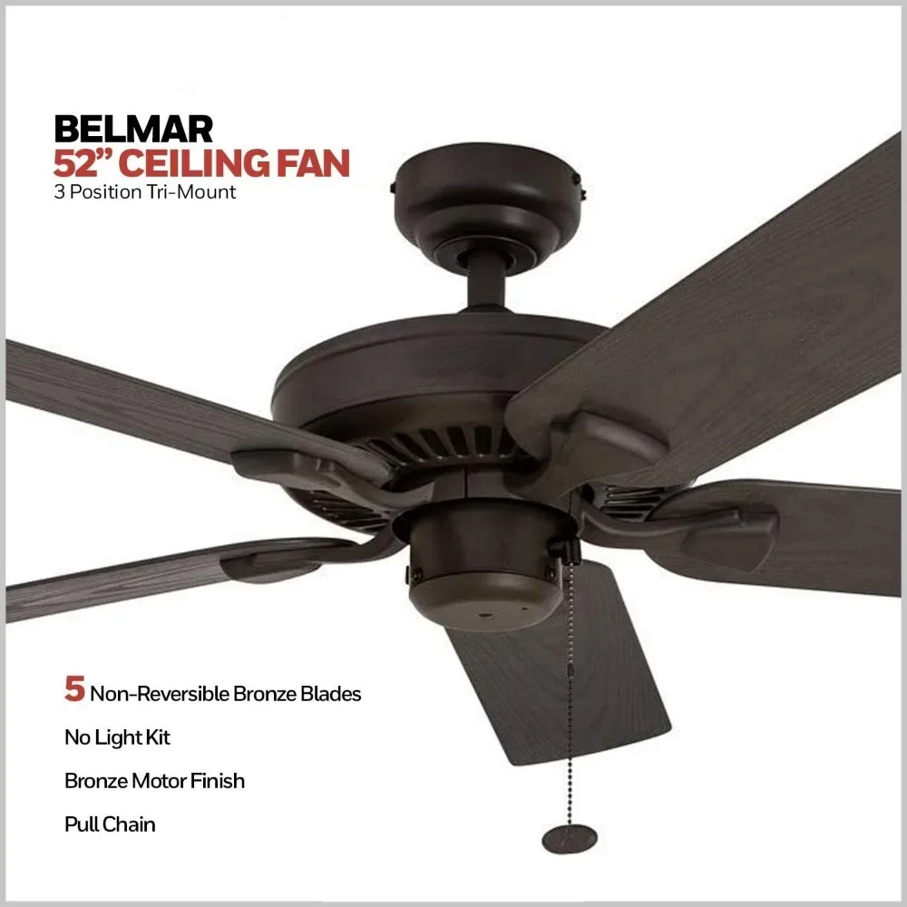 52 Inch Ceiling Fans with No Lights, Pull Chain, Three Mounting Options and ETL Damp Rated, Ceiling Fans