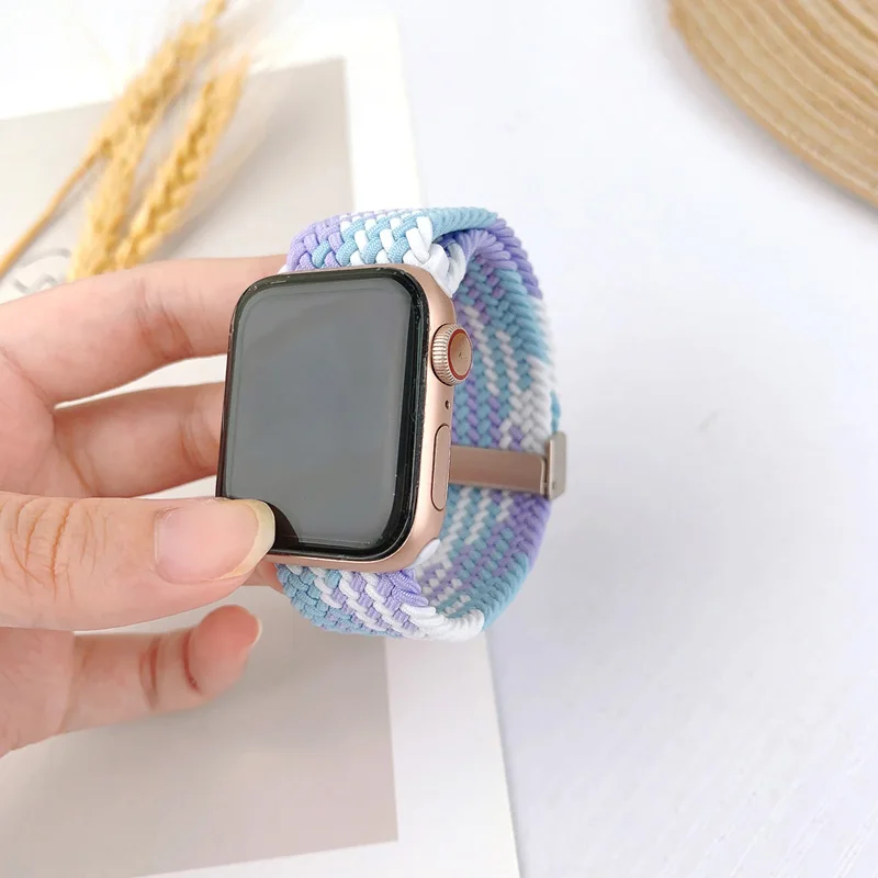 Nylon Strap For Apple Watch Band 44mm 40mm 45mm 49mm 41mm 44 mm magnetic buckle Braided Bracelet iWatch series 9 se 7 3 8 Ultra