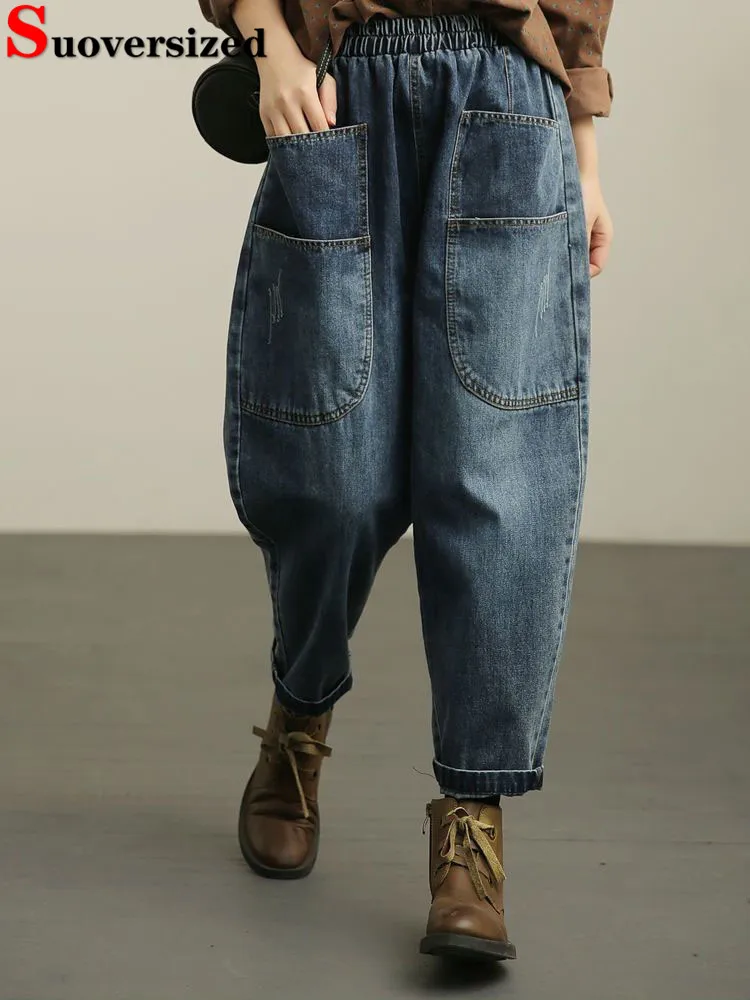 

Baggy Hight Waist Harem Jeans Woman Korean Streetwear Ankle Length Denim Pants Spring Fall Vintage Casual Pocket Kot Pantolon