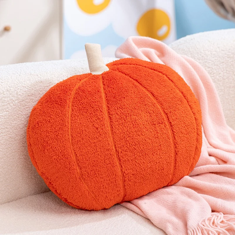 Soft Sherpa Pumpkin Plush Throw Pillow, Solid Color Round Squash Cushion for Sofa Bed Home Halloween Decor Gifts.