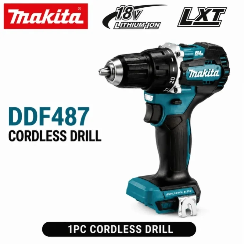 Original Makita 18V LXT Akku-Bohrschrauber DDF487 Bürstenlos mit Hohem Drehmoment + BL1860B BL1840 Lithium-Akkupack DIY Profi-Werkzeug EU Schnelle Lieferung