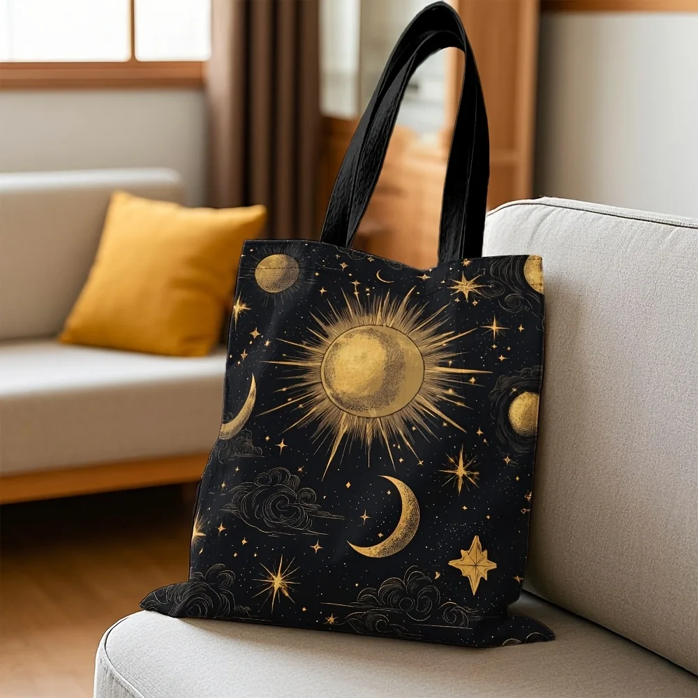 1pc Celestial Tarot Travel Pouch Hand Washable Makeup Organizer With Golden Sun Moon Stars Design