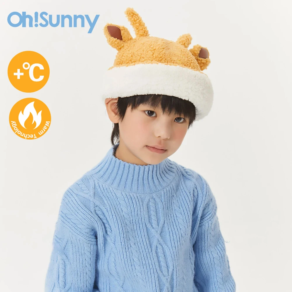 【US Stock】Ohsunny Kids Hat Winter Warm Adjustable Bucket Cap Children Fashion Outdoor Furry Warmer Cute Beanie Boys Gifts