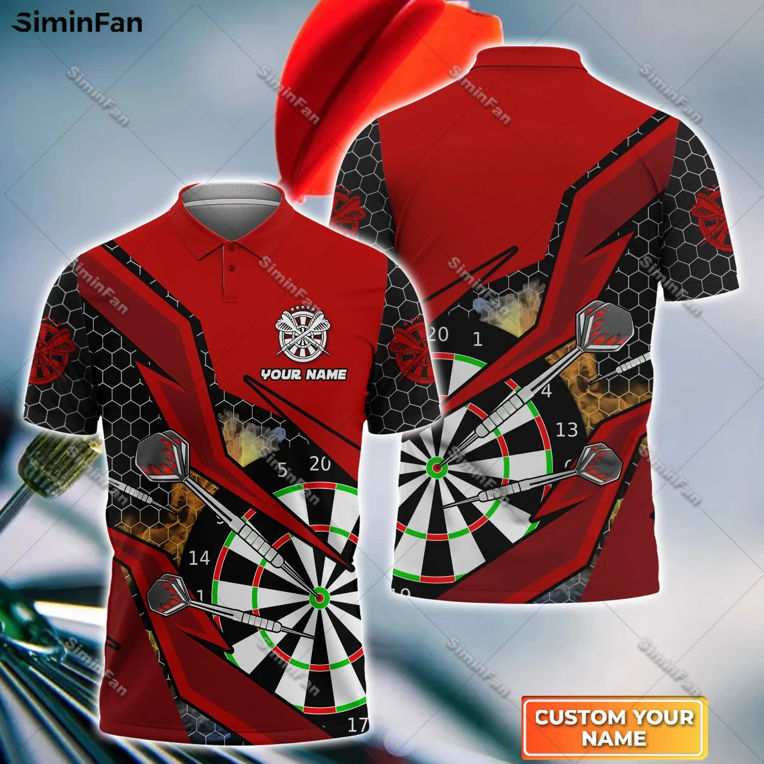 Custom Name Red Darts Player 3D All Over Printed Mens Polo Shirts Male Lapel Tshirt Unisex Summer Short Sleeve Tee Female Top-3