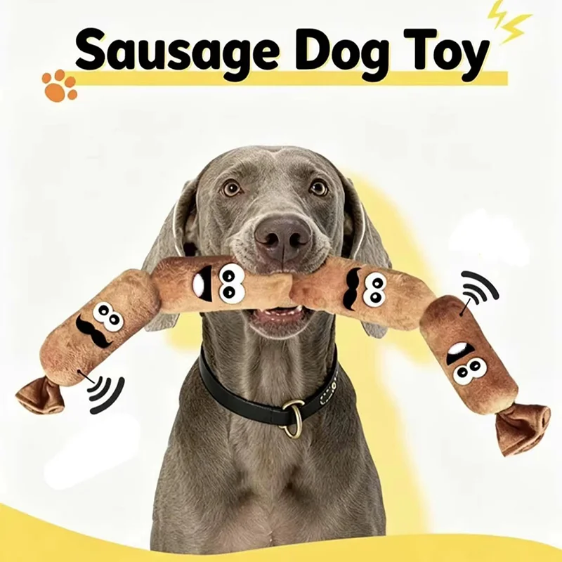 Squeaky Sausage Dog Plush Toy Bite Proof Chew Toy Molar Interactive Self Play Toy For Small Medium Dogs Pet Accessories