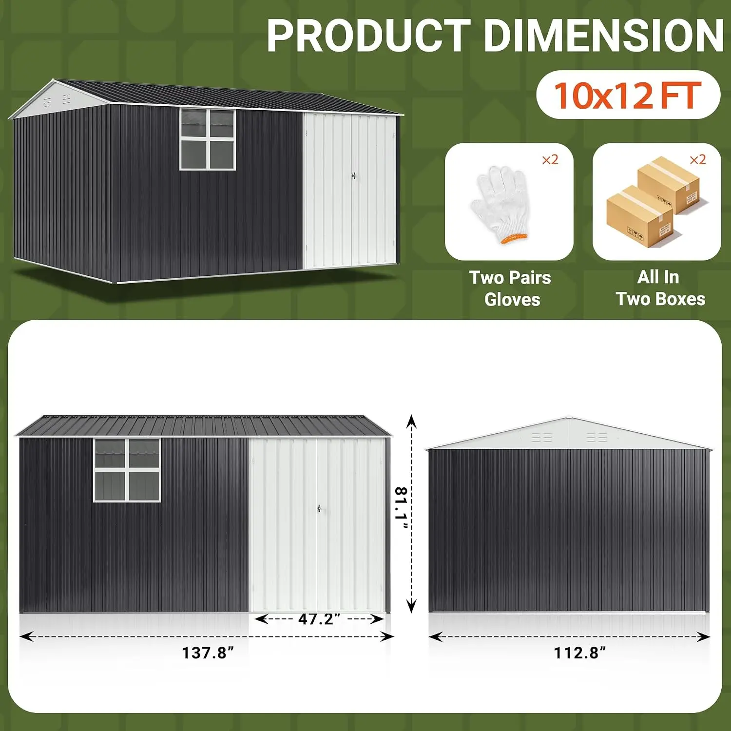 10X12 FT Metal Outdoor Storage Shed with Window, Heavy-Duty Galvanized Steel Garden Shed with Lockable Doors & 4 Vents, Weatherp