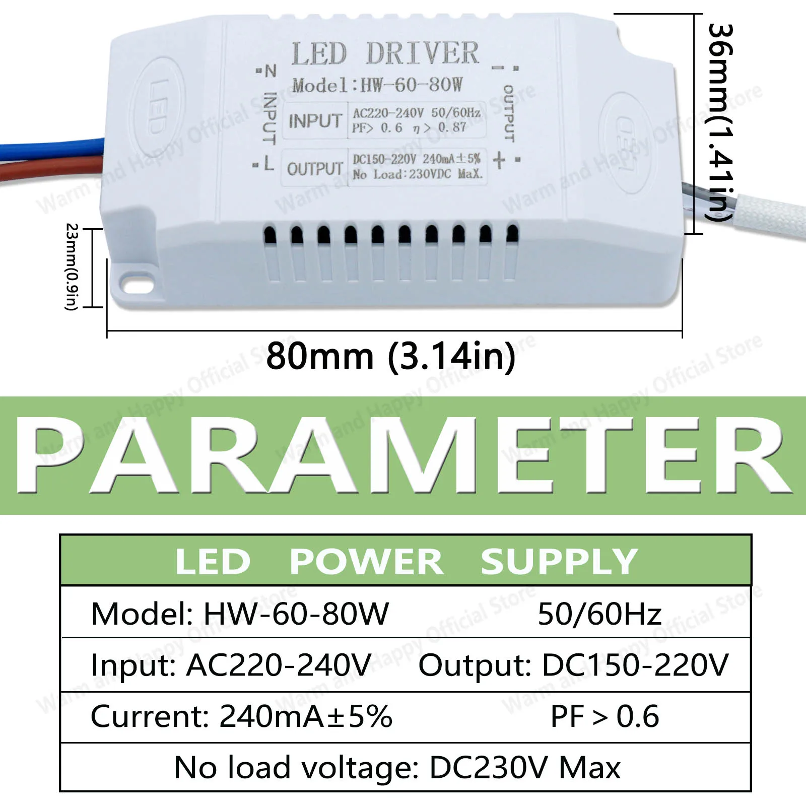 8-24W/24-40W/40-60W/60-80W AC220V シーリングライト モノクロドライブ 240mA 家庭用 LED 定電流ドライブ電源