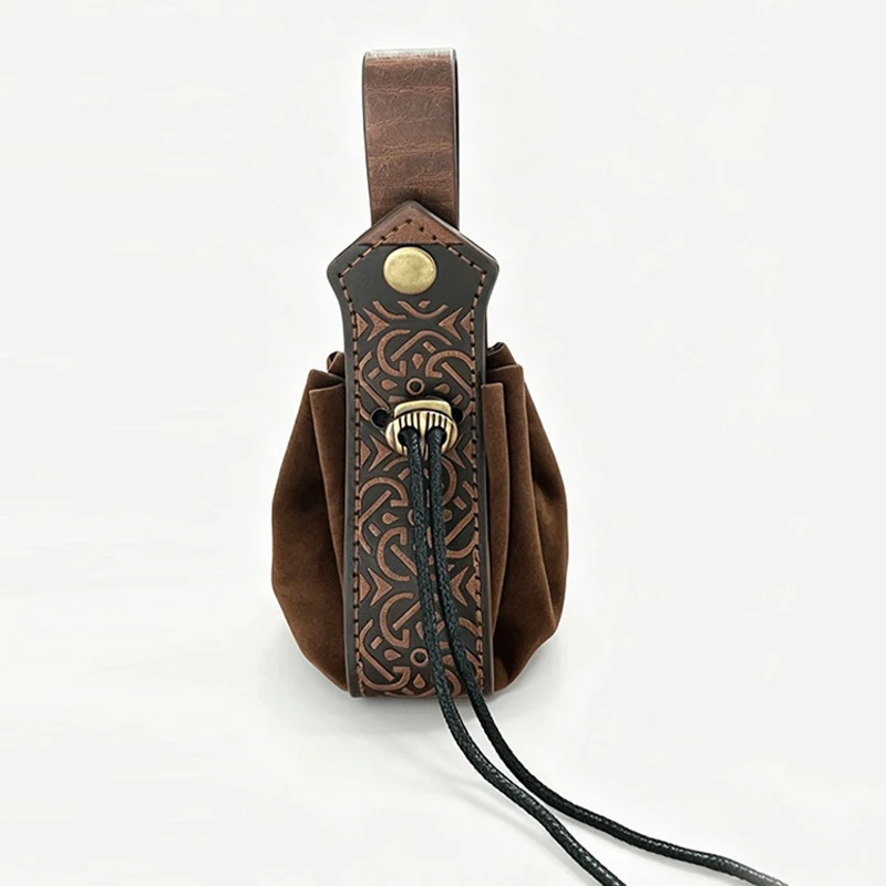 Medieval Viking Pu Leather Drawstring Coin Purse, Embossed Coin Pouch, Vintage Renaissance Dice Bag for Men Women Costumes Accessories