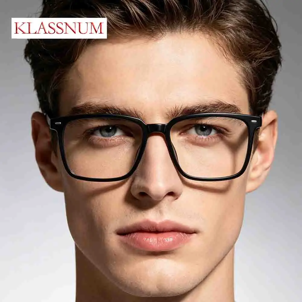 KLASSNUM Eyeglasses Frame Square Anti Blue Light Retro Men Eyewear Clear Lens Computer Glasses Unisex Fashion Optical Frame