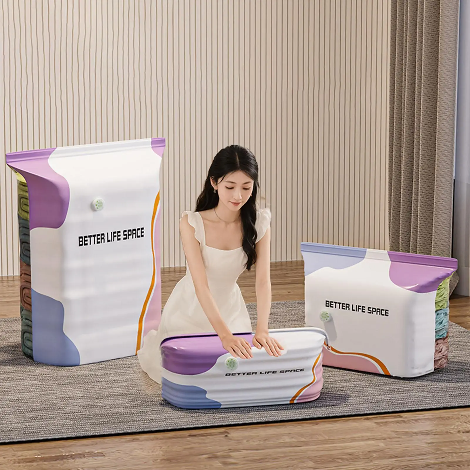 No Pump Vacuum Storage Bags 3 Pieces No Pump Reusable Airtight Travel Compression Bags for Travel Clothing Pillows Comforters - view 4