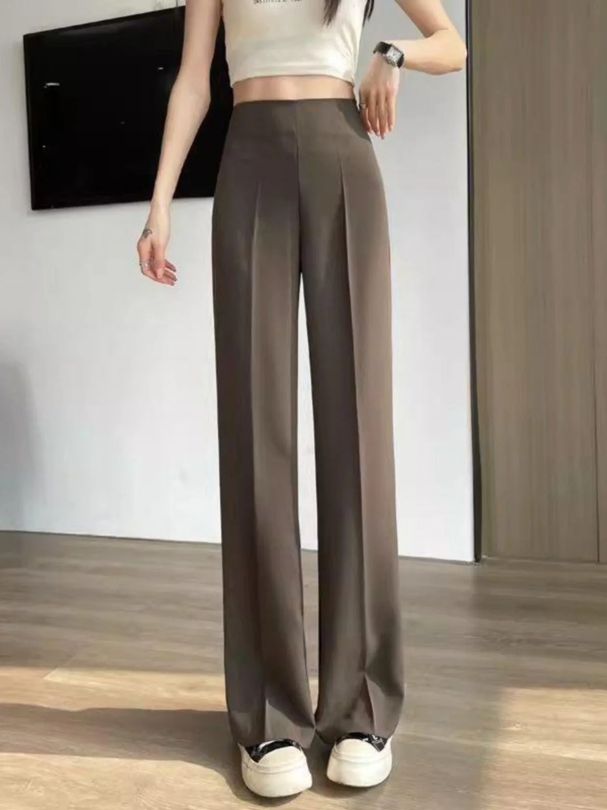 

Женские брюки с высокой талией и боковой молнией, узкие прямые брюки, весенне-летние повседневные брюки, утягивающие широкие брюки