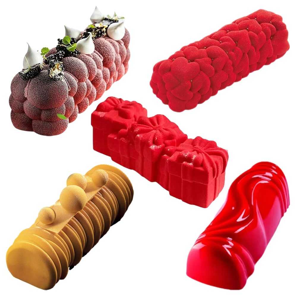 Christmas Long Strip Mousse Cake Moulds Food Grade Silicone Cake Molds French Mousse Mould Party Pastry Tray Kitchen Bakeware