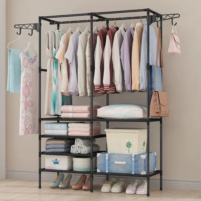 

Household Simple Assembly Clothes Hanger Bedroom Coat Rack Multifunctional Organizer Storage Shelf Home Furniture