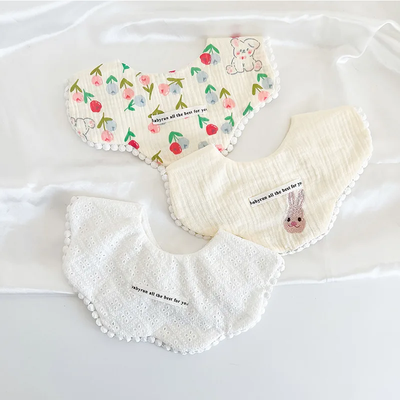 3 pcs ins Korean version thickened gauze bib cotton baby bib petal saliva towel all-match waterproof bib saliva pocket