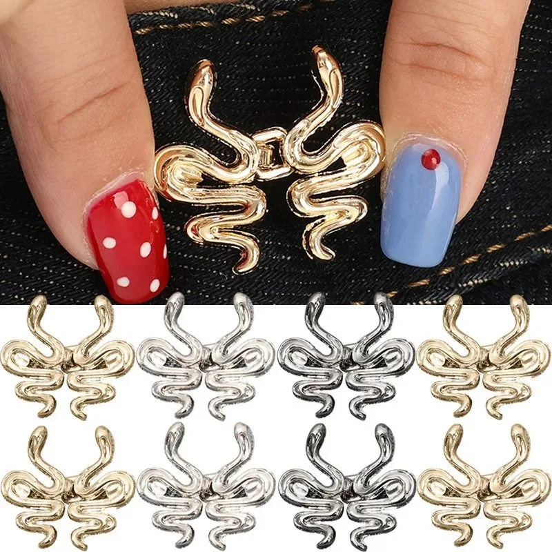 

1-6 компл. пряжка ремня в форме змеи для женщин, регулируемые металлические джинсовые пуговицы, не шитье, многоразовый зажим для талии для аксессуаров для одежды