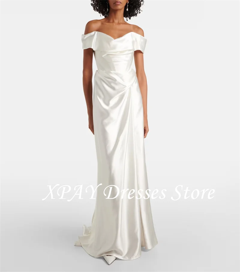 

XPAY Elegant Off Shoulder Silk Wedding Dresses Photo shoot Korea US Women Bridal Party Dress Split Robe de mariage Customized