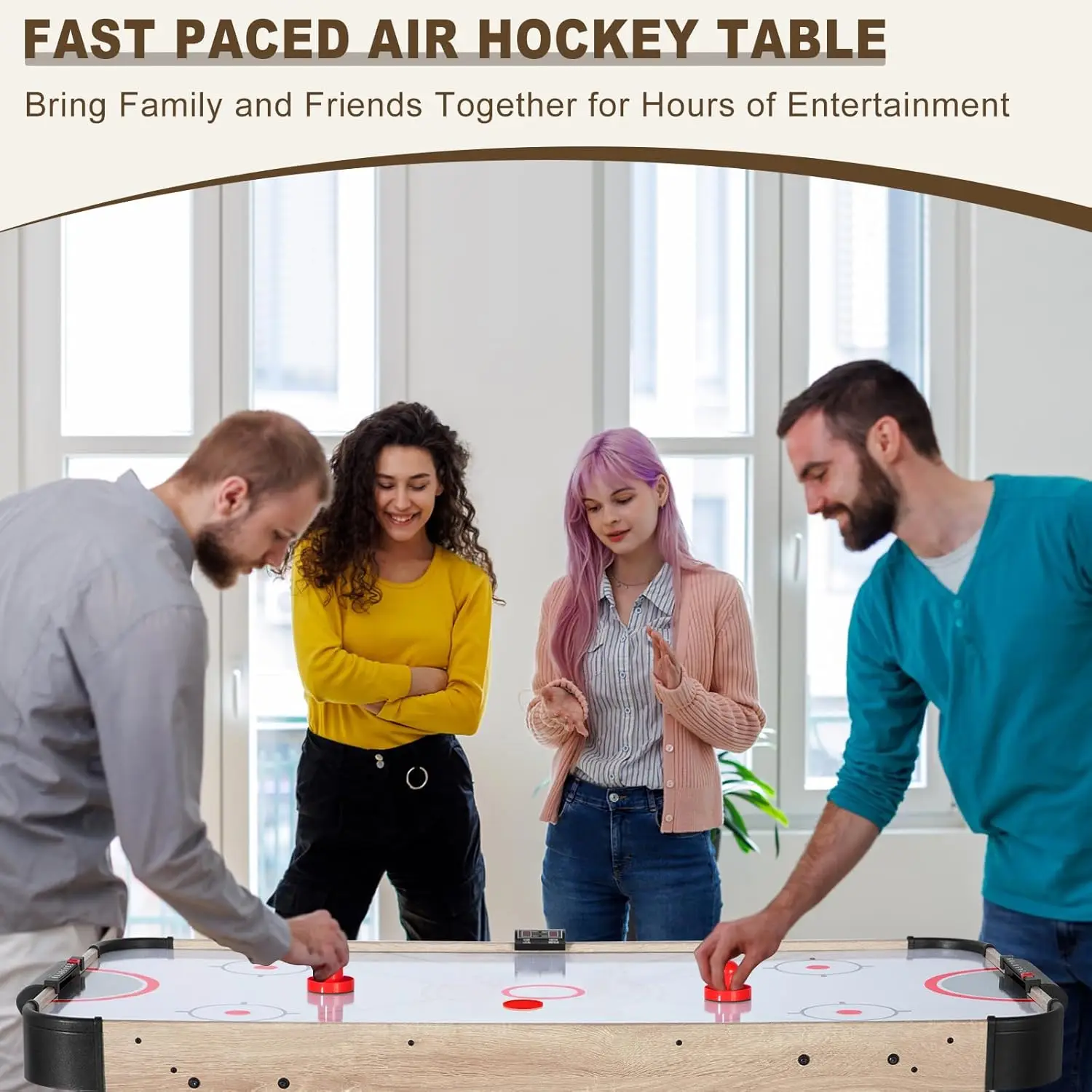 LED Electronic Scoring Sports Hockey Game, Hockey Table Gaming Set w/2 Pucks, 2 Pushers, Powerful