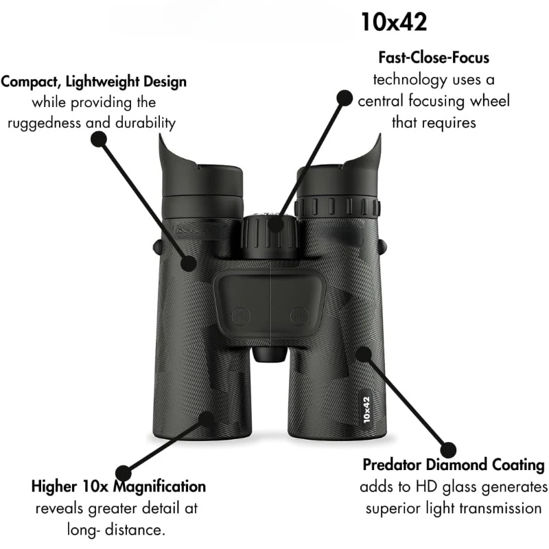 Predator Series Hunting Binoculars,High Contrast and High-definition Imaging Fast-Close-Focus Technology Uses A Central Focusing