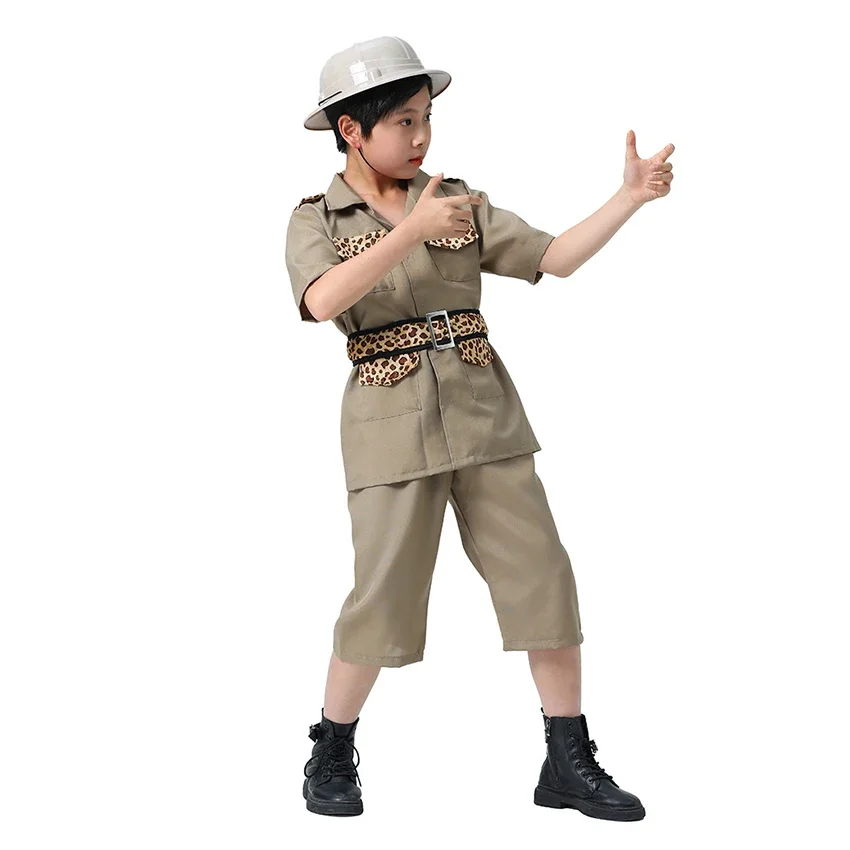 Boys Jungle Explorer Costume Kids Adventures Suit Halloween Costume for Kids Children Gift for Outdoor Forest Fanger Cosplay Set