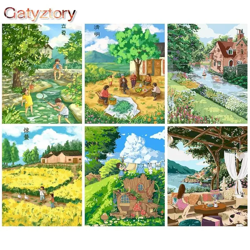 

GATYZTORY Oil Painting By Numbers Handpainted Rural Scene Drawing By Numbers For Adults Picture Coloring Wall Art Diy Gift Kids