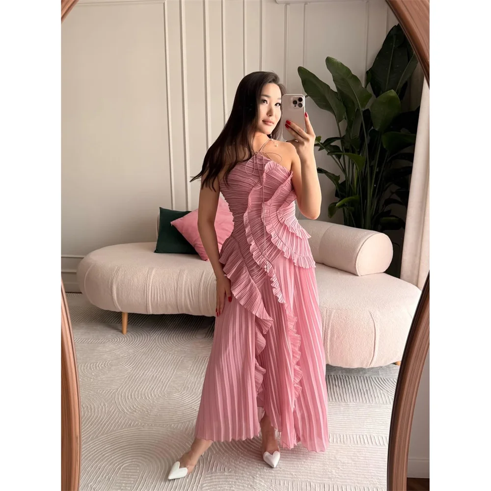Lorrtta Chiffon One-Shoulder pink A-Line Asymmetrical Ruffles Pleated Ruffles Evening Dress 2026 Prom Customized Robes de Soirée