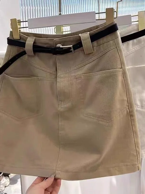 High Waist A-Line  Skirt Women's Denim Skirts Thin Summer Shorts Skirts A-Line Skirts Khaki Workwear Skirts Summer Skirts