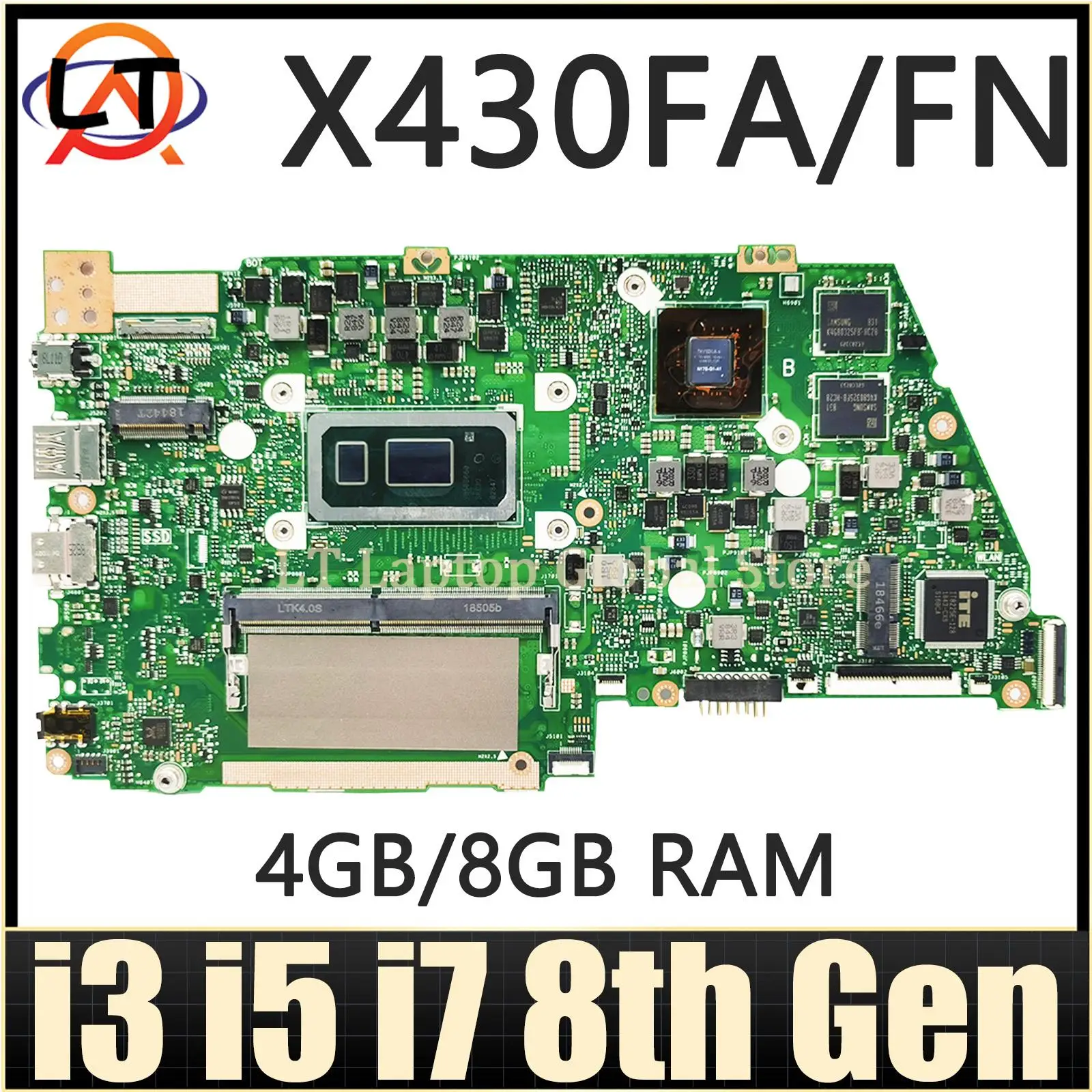 

X430FA Mainboard For ASUS X430F X430FN S430F V430F K430F R430F S4300F Laptop Motherboard i3 i5 i7 CPU V2G/UMA RAM-4GB/8GB