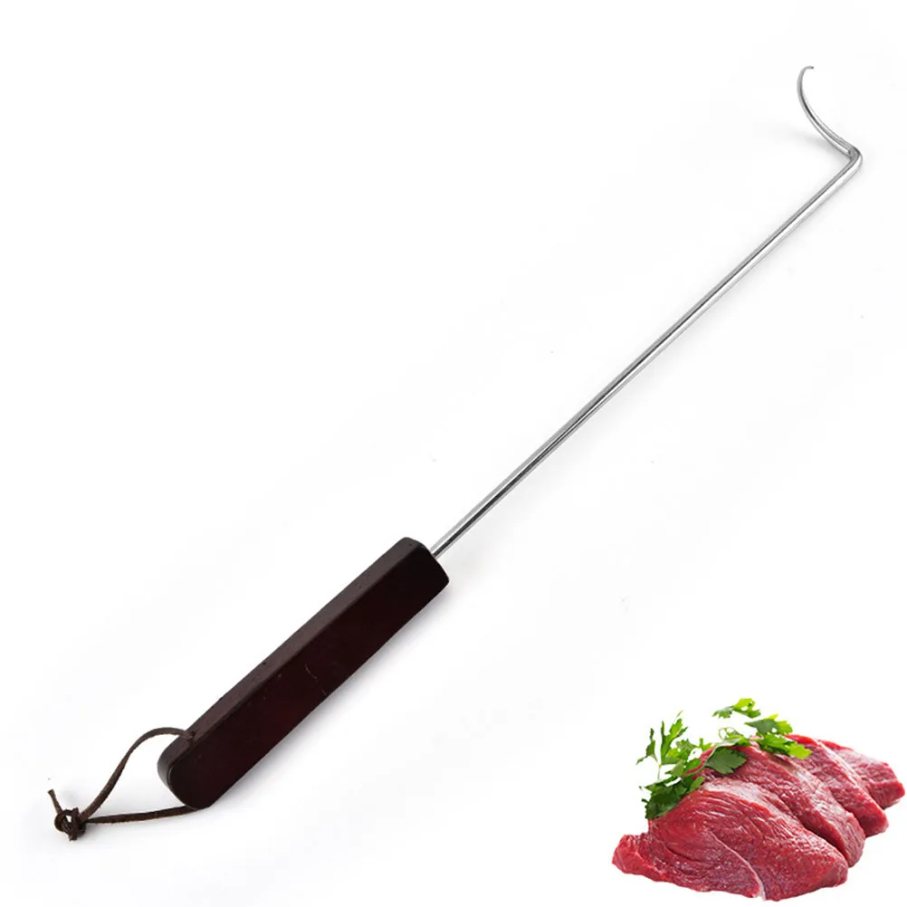 

2PCS Stainless Steel Skewers Roasting Sticks BBQ Forks Wood Handle Meat Hook Bend Hook Camping Beach Party Tool Cooking Utensils