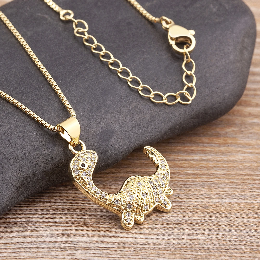 AIBEF 2022 New Copper Zircon Dinosaur Necklace Charm Gold Color Preserve Animal Pendant Men Women Jewelry Clavicle Chains