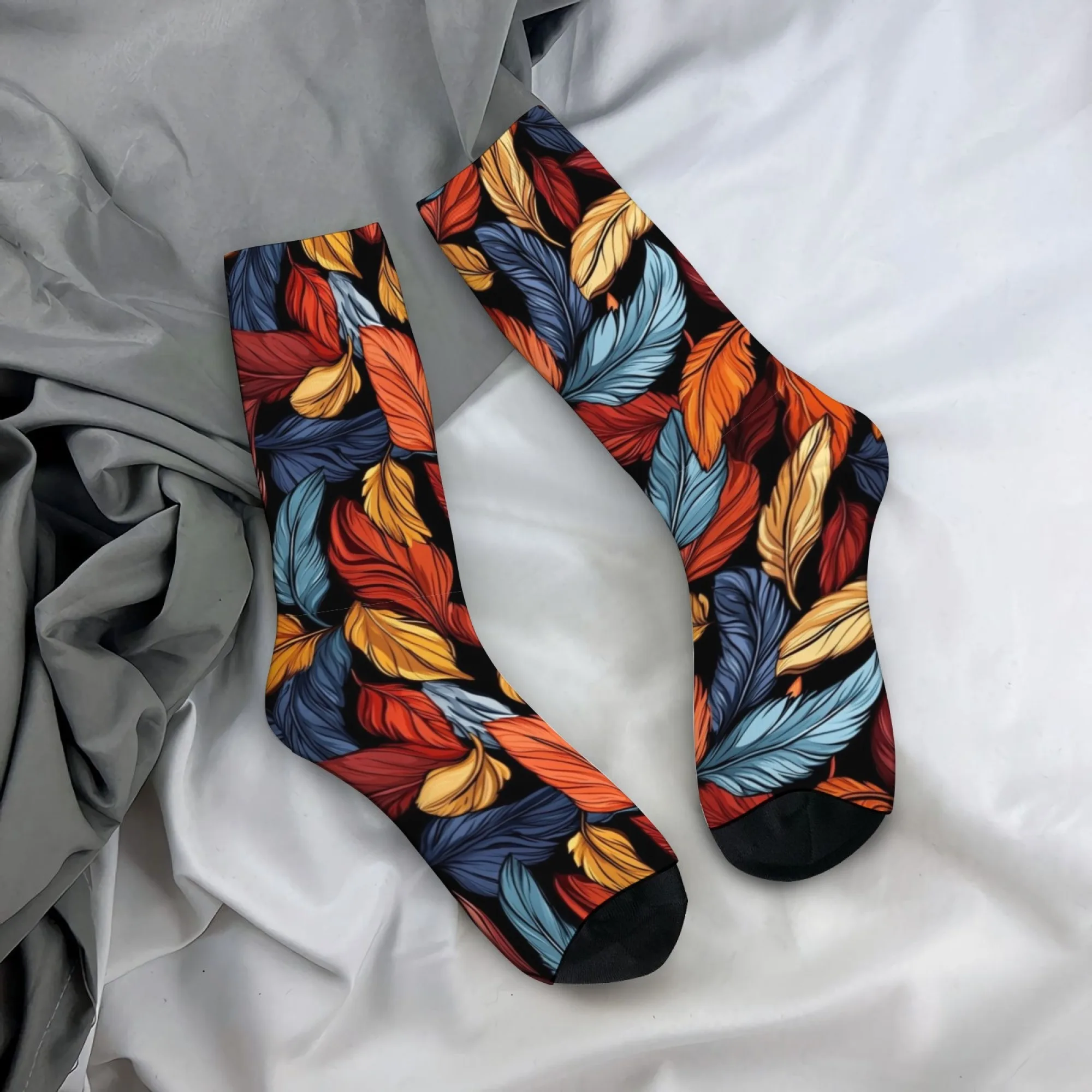 

Harajuku retro oil painting feather print mid-calf socks comfortable breathable non-slip casual socks party and holiday gift