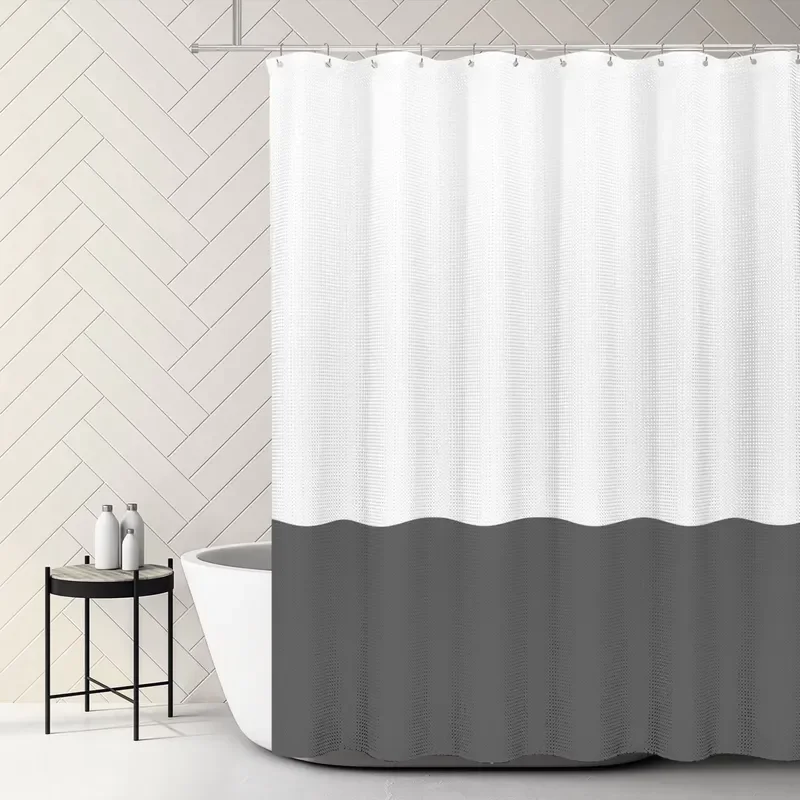 White Textured Waffle Shower Curtain Waterproof Mildew Resistant Polyester for Bathroom Hotel Dark Grey Fast Delivery Hot