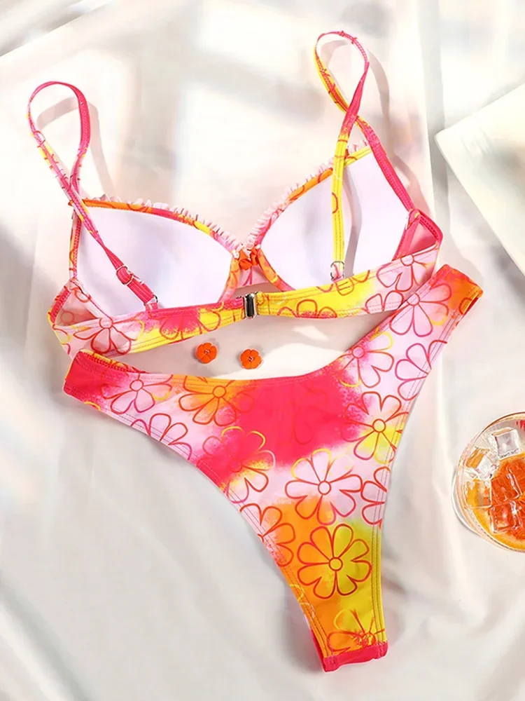 Sexy Bikini Print Swimwear New Swimsuit Women Low Waist Bathing Suit 2024 Summer Biquini Bandage Beachwear