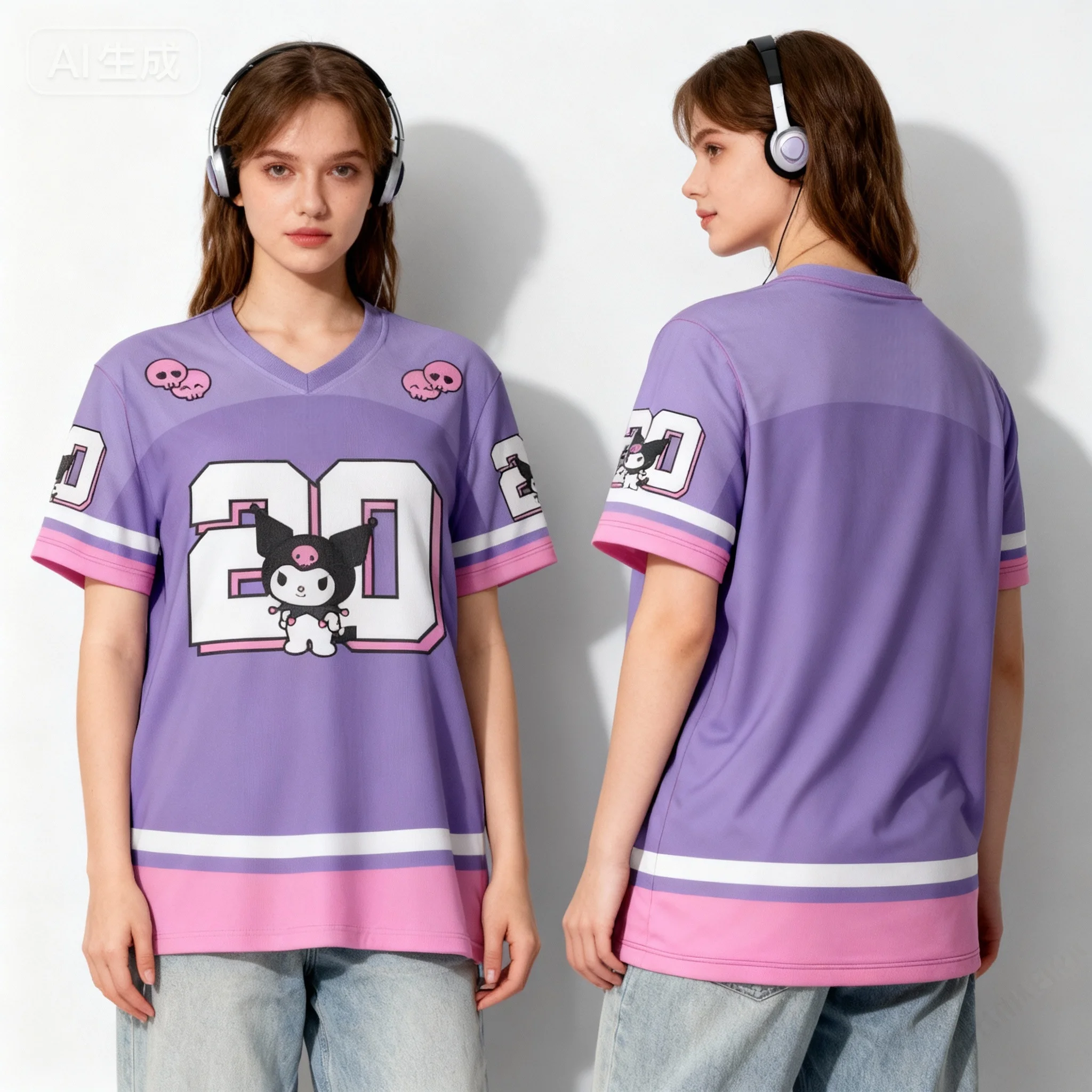 

Sanliou Kitty Cat Kulomi Fan Football Uniform Sweet Cool Summer T-shirt Oversized Adult Leisure Sports T-shirt Maternity Wear