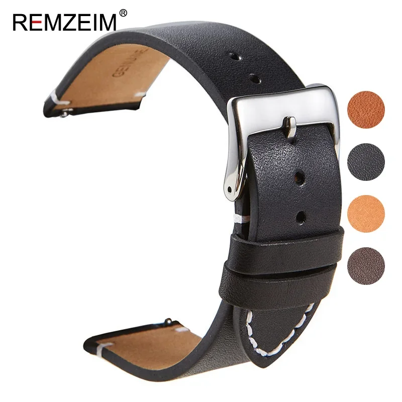 18 20 22 24mm Calfskin Leather Watch band Strap for Amazfit Huawei GT Galaxy Watch 42 46mm Gear S3 WatchBand Quick Release