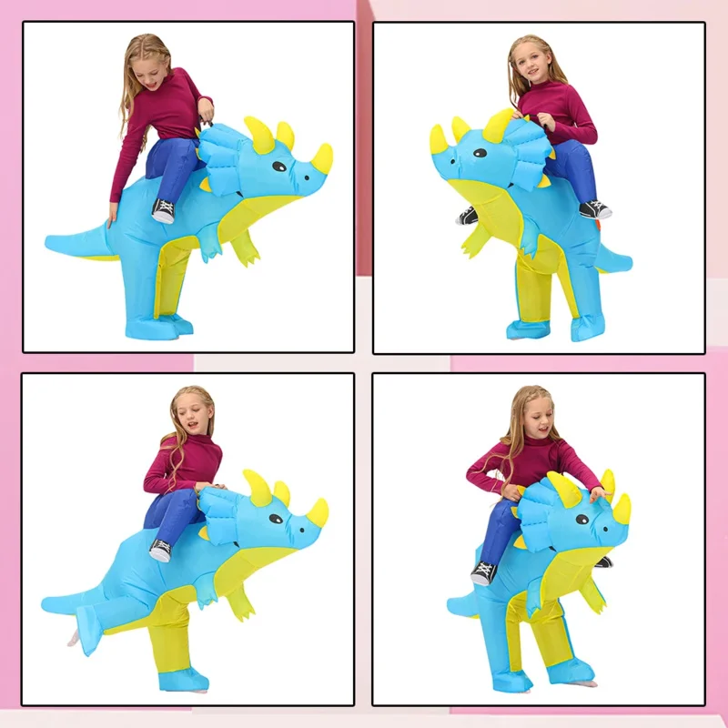 2025 New Kids Child Triceratops Inflatable Dinosaur Costume Boys Girls Anime Dino Party Cosplay Costumes Suit Carnival Hallow AA