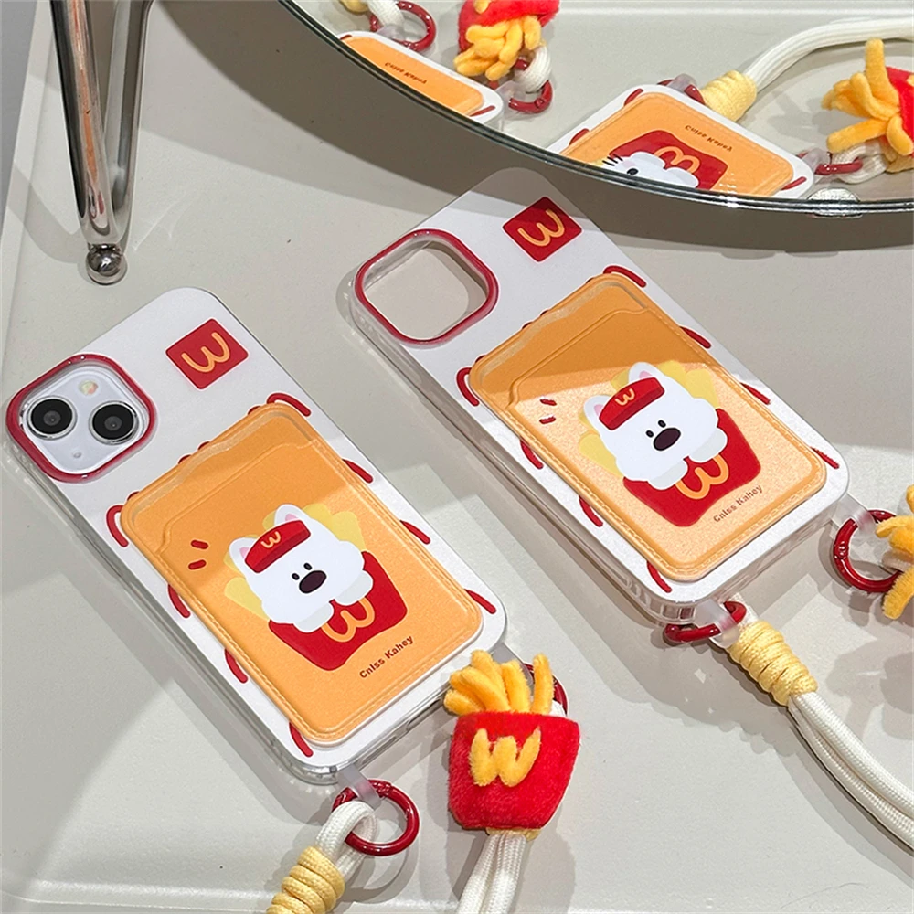 جراب هاتف ثلاثي الأبعاد لطيف وبطاطس مقلية مع سلسلة ، غطاء بحبل بطاقات دمية قطيفة ، أيفون 15 ، 14 ، 13 ، 11 ، 12 Pro Max ، Plus ، X ، XR #5