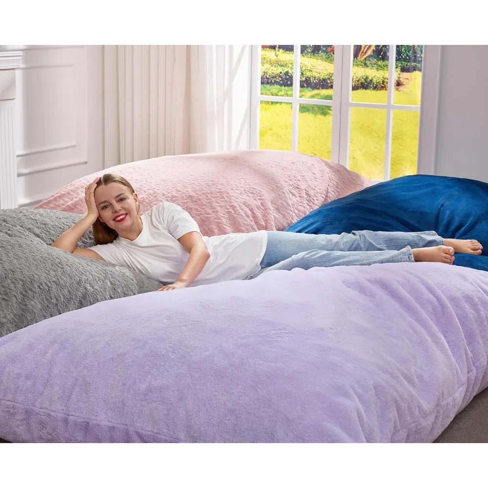 Convertible Large Bean Bag Sofa - Plush White, Washable, Removable Cover, Easy Install, Ideal for Rooms