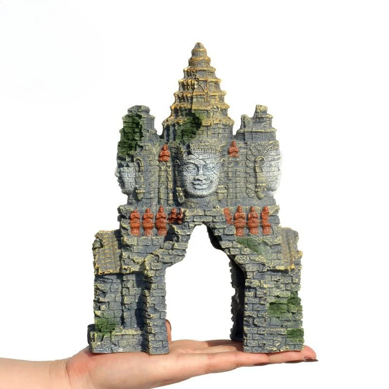 Tempel-Buddha-Statue Aquarium-Zubehör Aquarium-Dekoration Treibholz Fisch-Aquarium-Zubehör Simuliertes Harz-Versteck