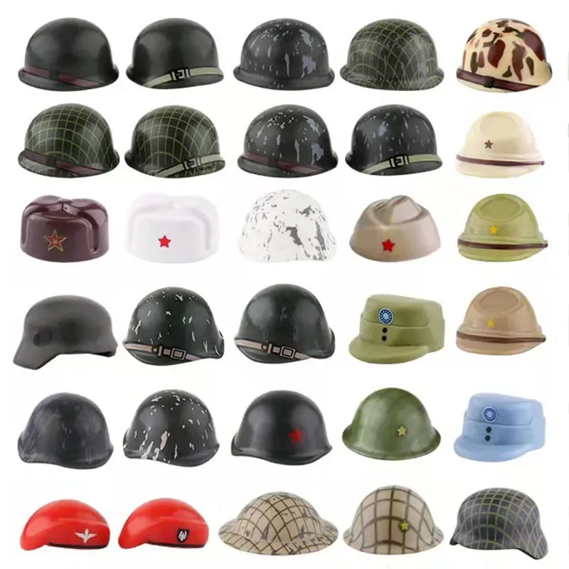 Brick Parts Printed Military Helmet for Germany Soldier Parts US Weapon Hats British Beret Soviet Building Block Figure