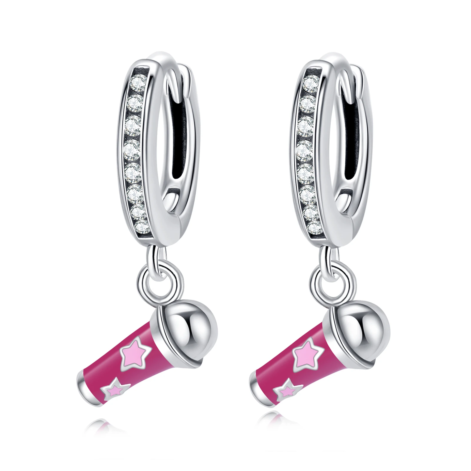 

PANQDIY 925 Sterling Silver Microphone Pendant Earrings Personalized Styling Suitable for Giving Ladies Charms Jewelry Gifts