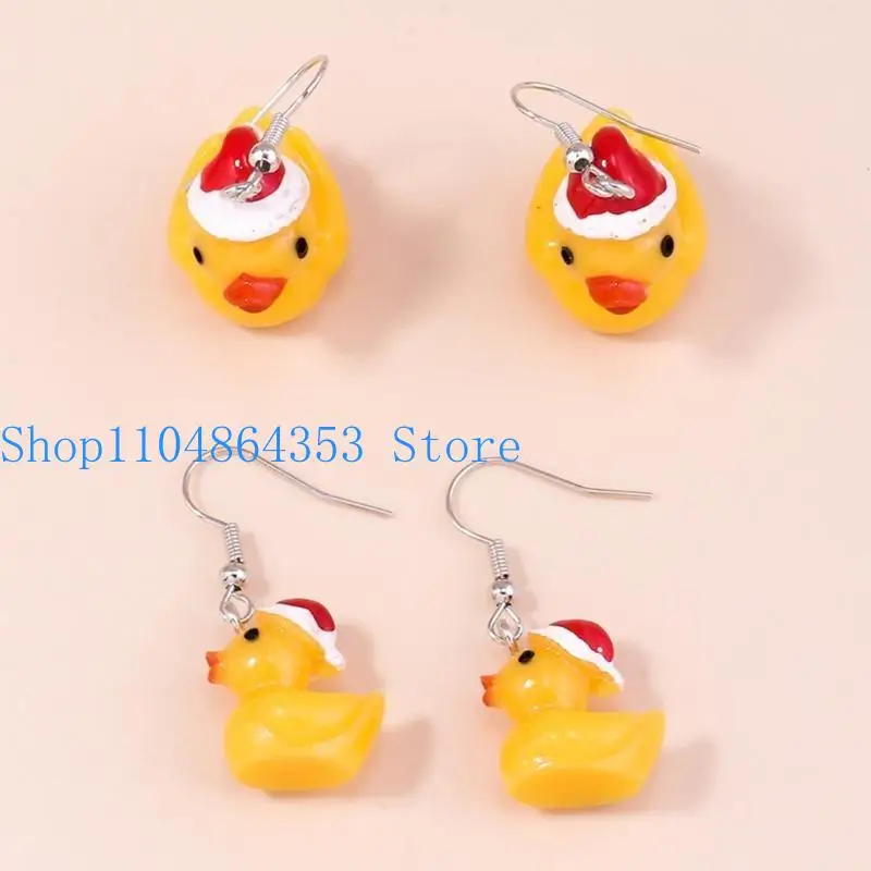 652F 4Pairs Little Yellow Duck Ear Pendant Animal Inspired Earrings Personalised Ear Rings Christmas Gift for Women Girls