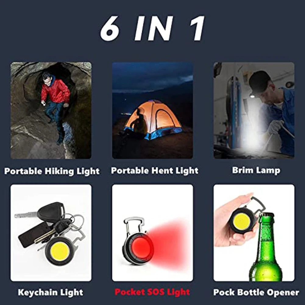 Poderoso LED Keychain Light, Chaveiros de carregamento tipo C, Luz para passeios noturnos