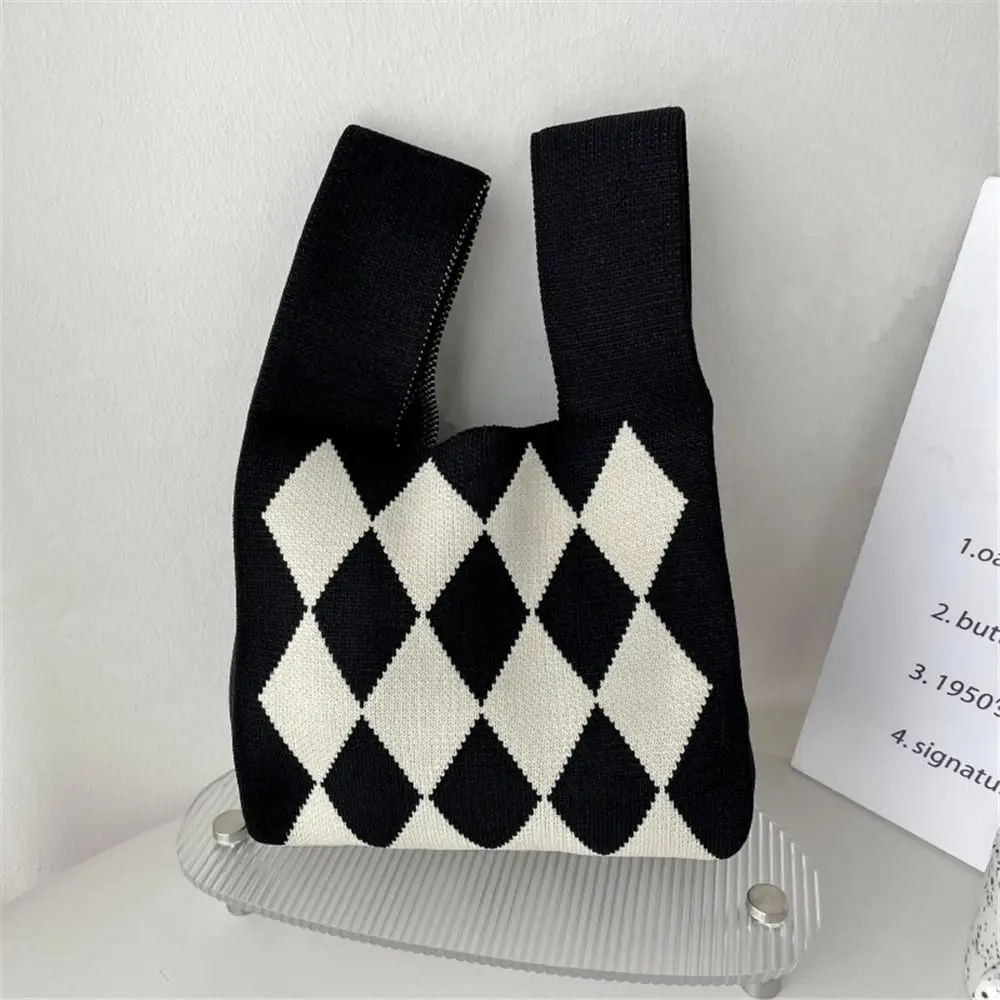 Knit Handbags Women Handmade Knot Wrist Bag Casual Small Tote Bag Girls Reusable Shopping Bags