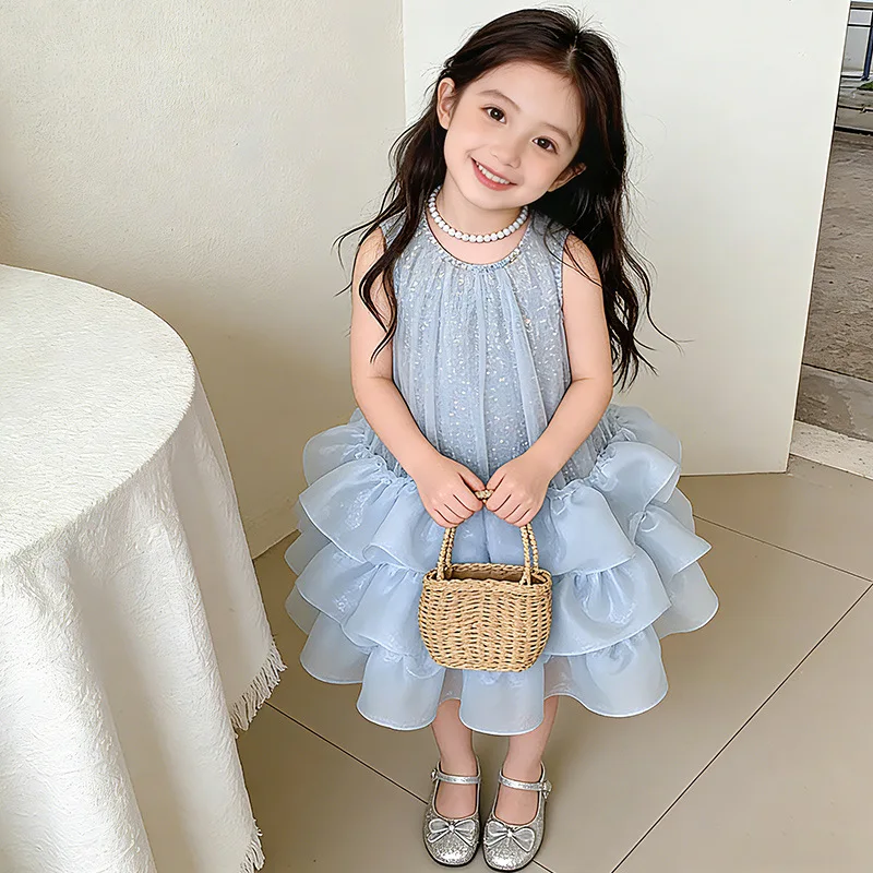 2026 Summer Fashion Toddler Girls  Dress Flower Hem Cake Princess Dress Sweet Cute Party Outfit for Children Baby Girls view 3