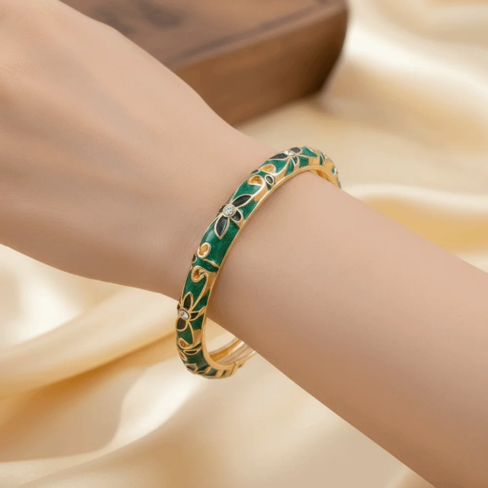Colorful Glazed Enamel Flower Bangle Lightweight Metal Exquisite Painting Cloisonne Floral Bangle Smooth Texture Nickel Free