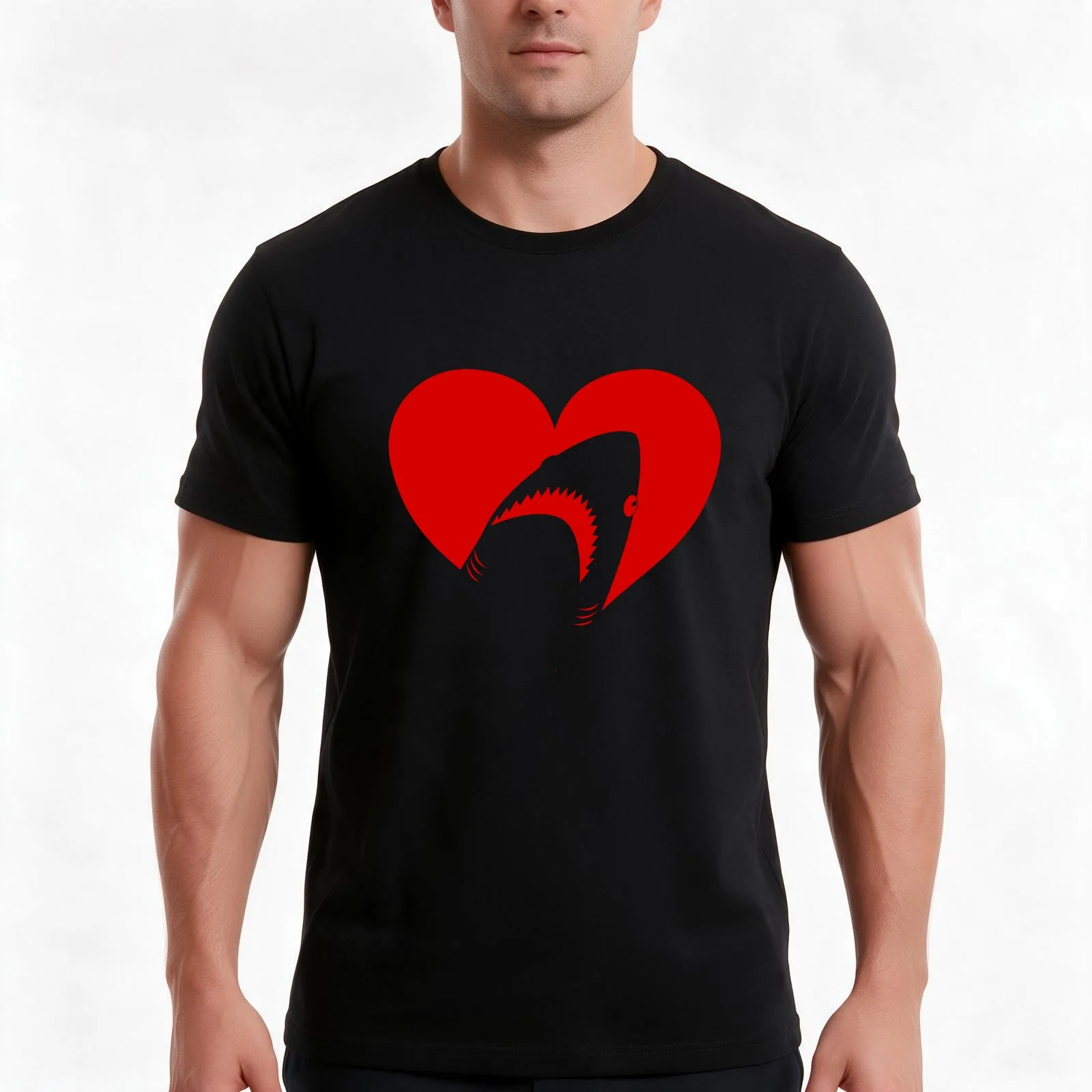 I Love Sharks T-Shirt, Summer Casual Cotton Tee, Oversized Streetwear Tops, Vintage Graphic Print, Loose Fit Short Sleeve