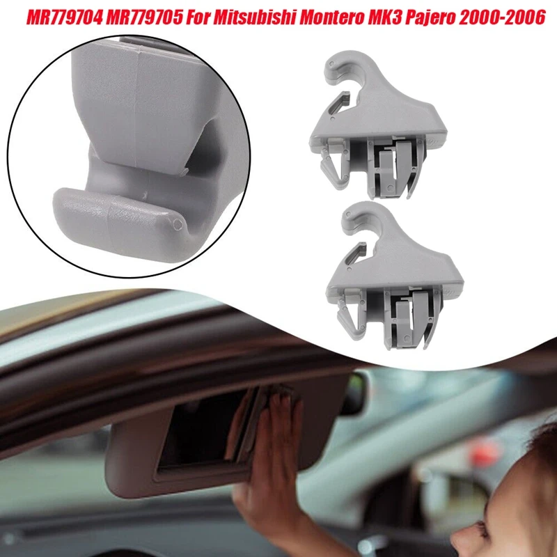 2Pcs Gray Sun Visor Hook Holder Clip MR779704 MR779705 for Mitsubishi Montero MK3 Pajero 2000-2006 Sunvisor Hanger Hook