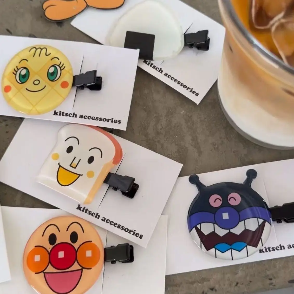 5pcs For Anpanman Hairclip Headwear For Women Anime Cartoon Fashion Hairpin Hair Accessories Birthday Xmas Gift